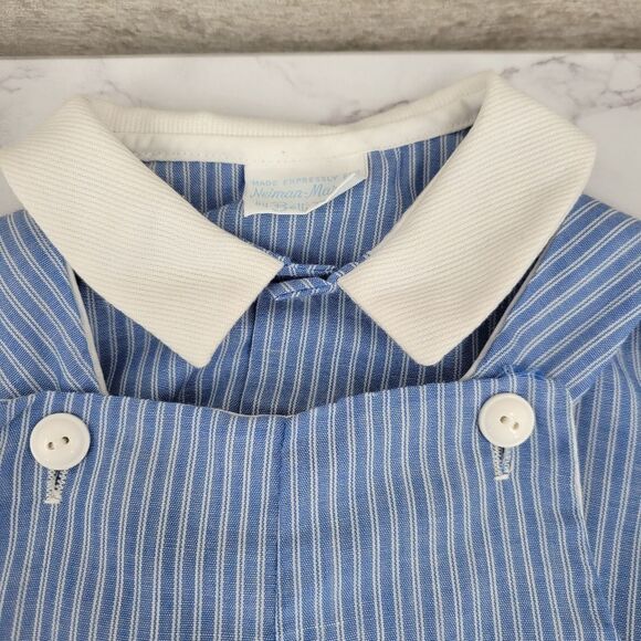 Neiman Marcus Betti Terrell Vintage Blue Striped Baby Romper Windmill Design - Picture 6 of 13